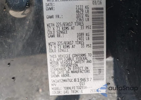 2016 Nissan Rogue S/Sl/Sv z USA, uszkodzony, nr VIN 5N1AT2MV7GC819637